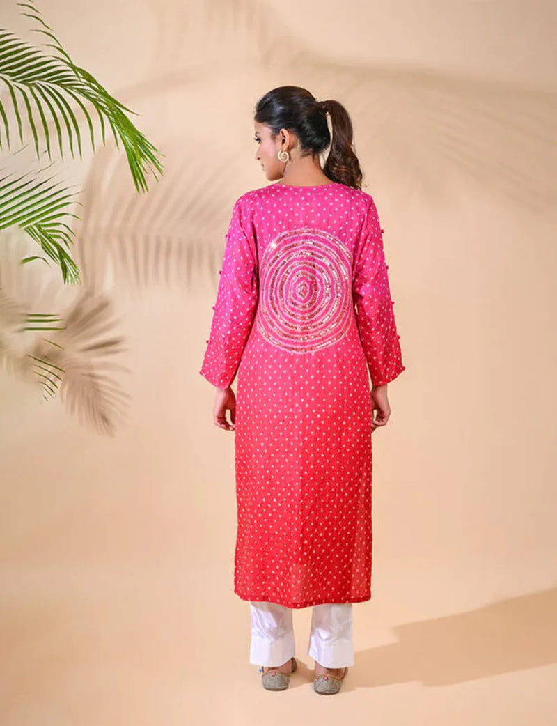 CIRCLE SEQUENCE KURTA-PINK RED SHADED silk by Dyelogue in pink color for women in Singapore