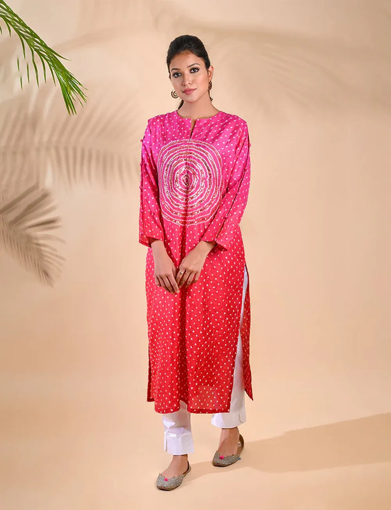 CIRCLE SEQUENCE KURTA-PINK RED SHADED silk by Dyelogue in pink color for women in Singapore