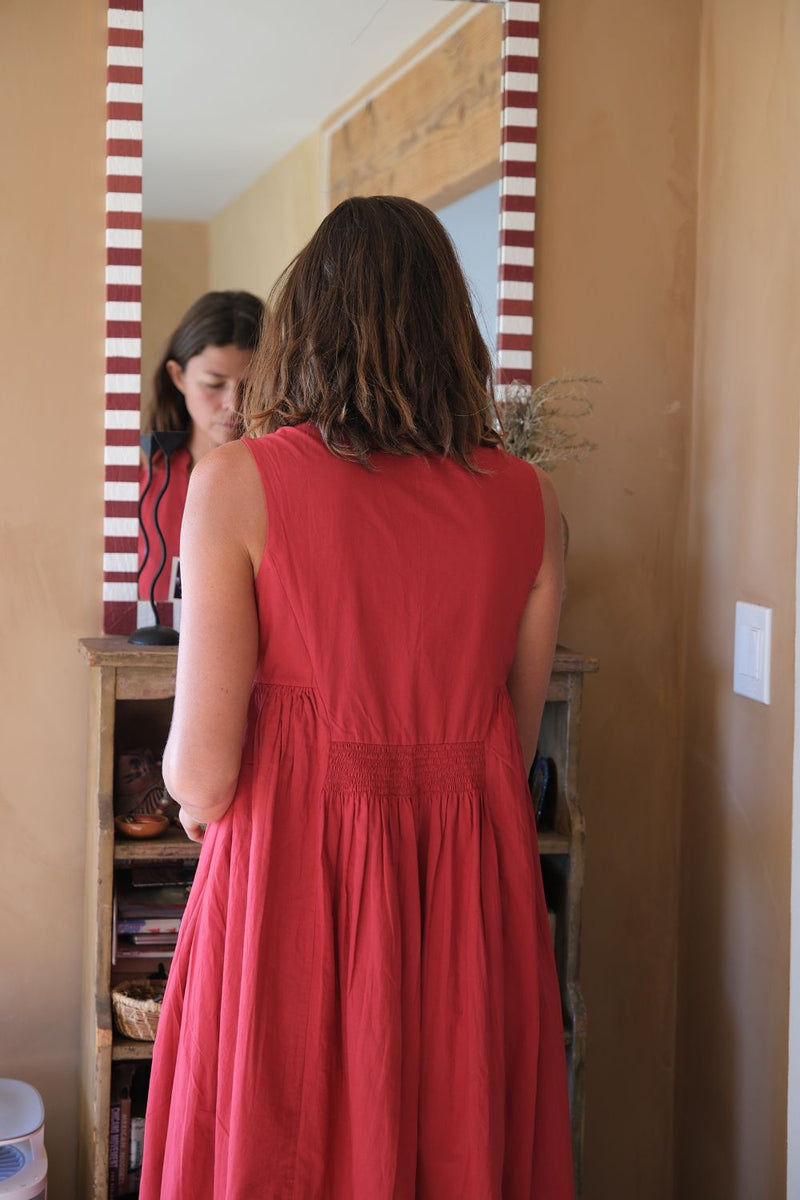 Clara Dress — Red handwoven cotton dress by World of Crow in red for women in Singapore