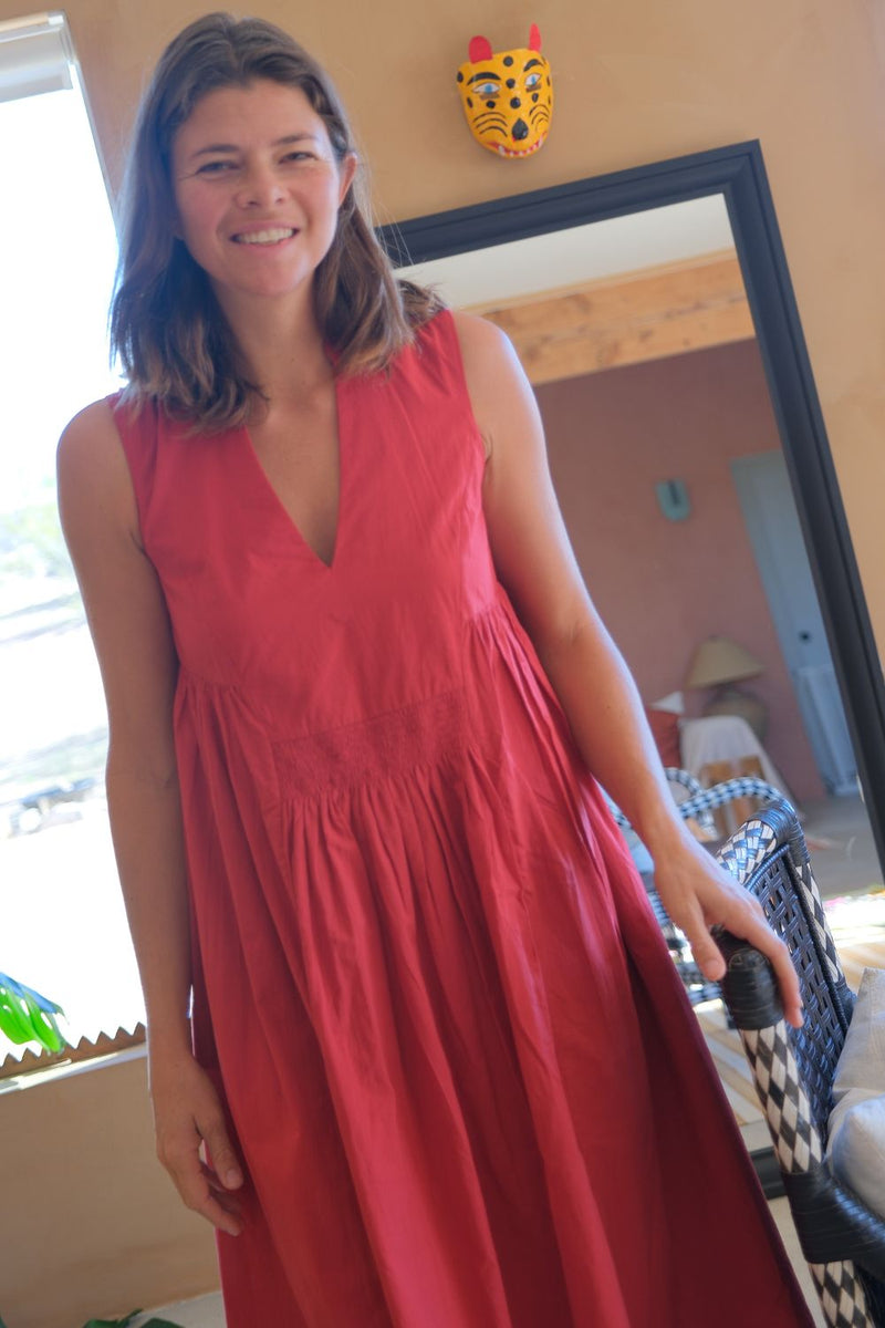 Clara Dress — Red handwoven cotton dress by World of Crow in red for women in Singapore