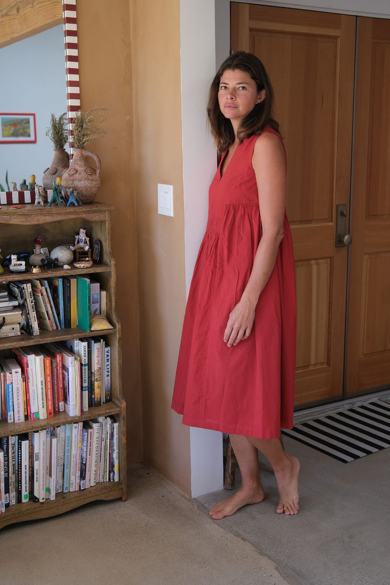 Clara Dress — Red handwoven cotton dress by World of Crow in red for women in Singapore