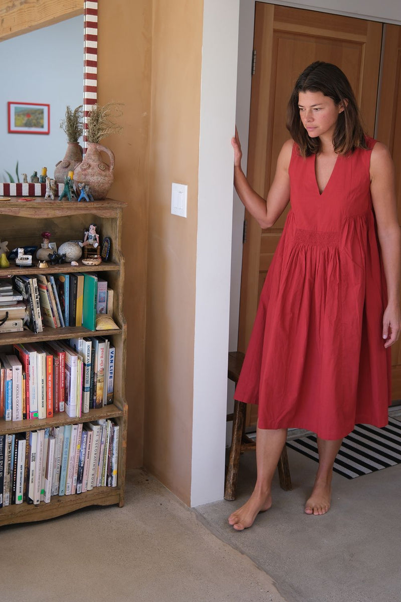 Clara Dress — Red handwoven cotton dress by World of Crow in red for women in Singapore