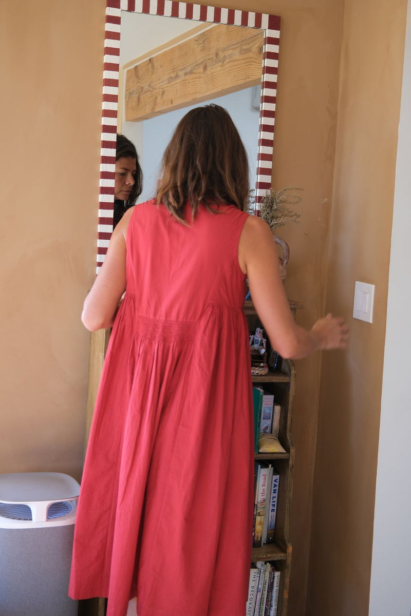 Clara Dress — Red handwoven cotton dress by World of Crow in red for women in Singapore