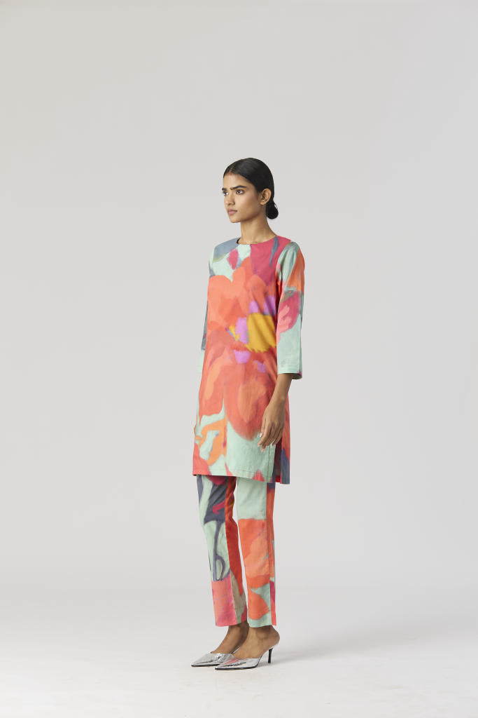 CLARA SHORT KURTA SET cotton by Yam in multi color for women in Singapore
