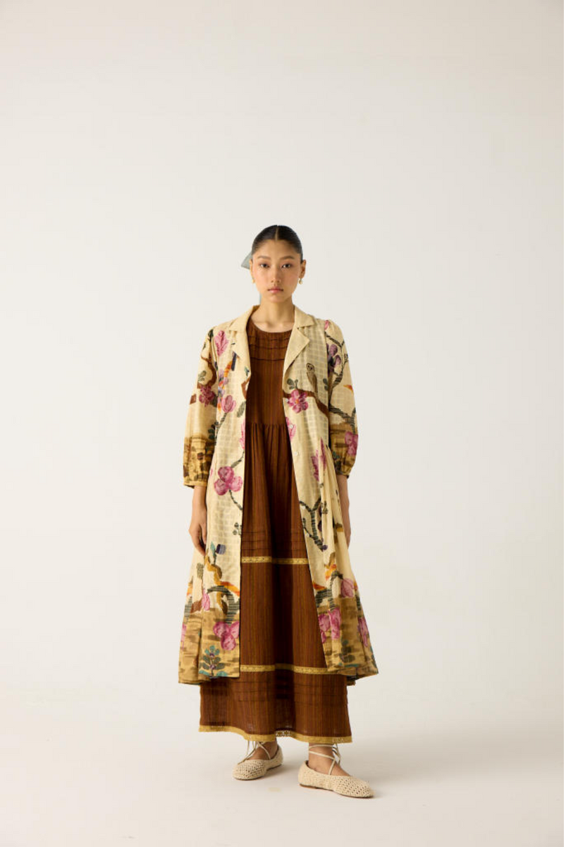 CLASSIC BUTTON DOWN DRESS +SLEEVELESS DRESS-(SAFARI +BROWN STRIPER) cotton by CORD in multi for women in Singapore