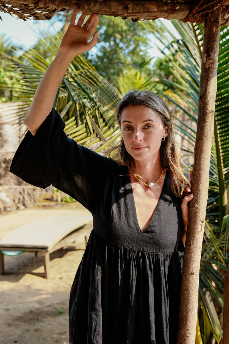 Classic Dress-Black 100% cotton by World of Crow in black color for women in Singapore
