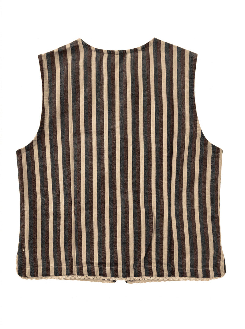 Classic Vest Rust Multi-Appliqué handwoven stripe cotton jacket/overlay by World of Crow in multi-color for women in Singapore