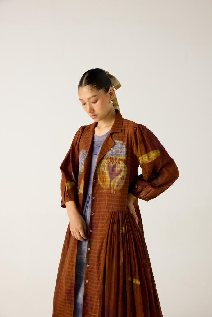 CLASSIC BUTTON DOWN DRESS -FOLIAGE cotton by CORD in multi for women in Singapore