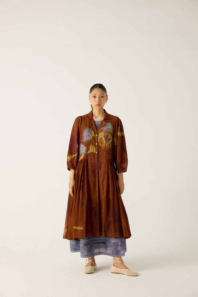 CLASSIC BUTTON DOWN DRESS -FOLIAGE cotton by CORD in multi for women in Singapore