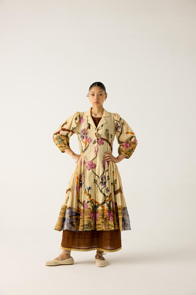 CLASSIC BUTTON DOWN DRESS +SLEEVELESS DRESS-(SAFARI +BROWN STRIPER) cotton by CORD in multi for women in Singapore