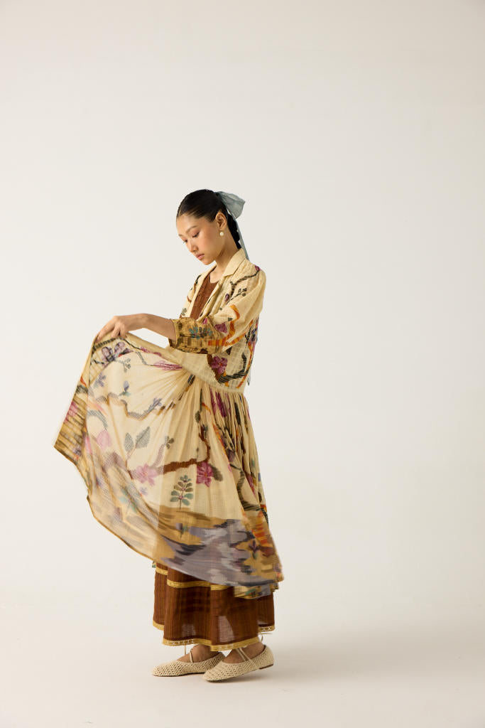 CLASSIC BUTTON DOWN DRESS +SLEEVELESS DRESS-(SAFARI +BROWN STRIPER) cotton by CORD in multi for women in Singapore