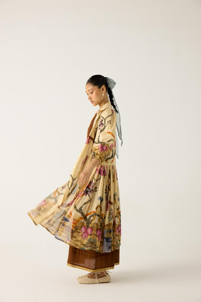 CLASSIC BUTTON DOWN DRESS +SLEEVELESS DRESS-(SAFARI +BROWN STRIPER) cotton by CORD in multi for women in Singapore
