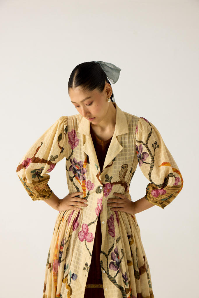 CLASSIC BUTTON DOWN DRESS +SLEEVELESS DRESS-(SAFARI +BROWN STRIPER) cotton by CORD in multi for women in Singapore