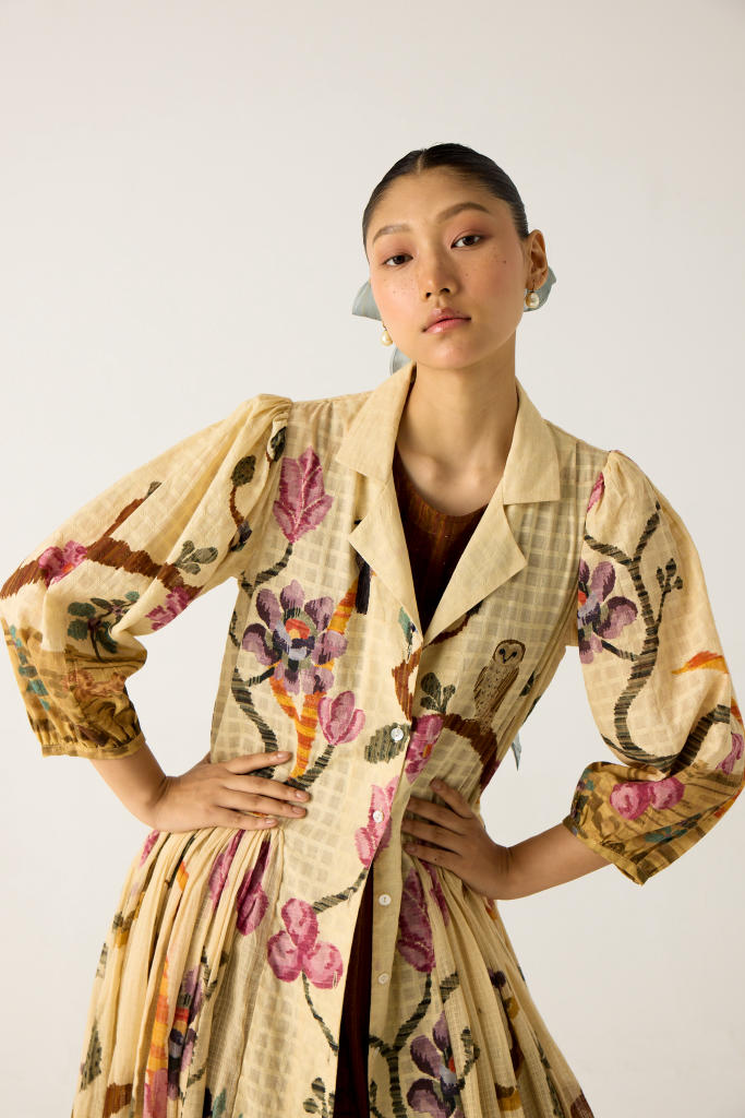 CLASSIC BUTTON DOWN DRESS +SLEEVELESS DRESS-(SAFARI +BROWN STRIPER) cotton by CORD in multi for women in Singapore
