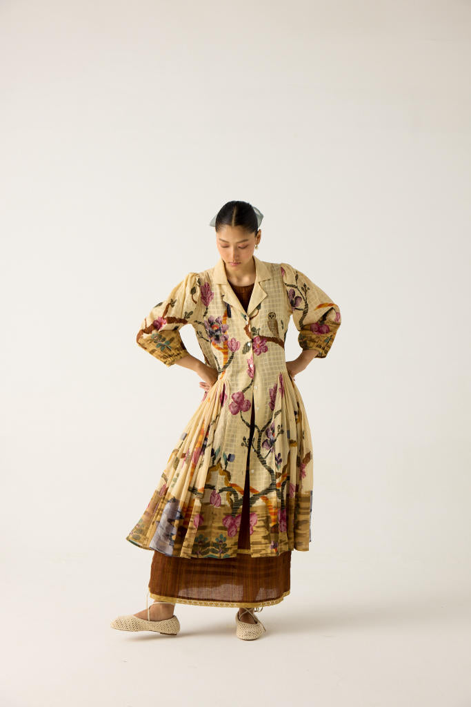 CLASSIC BUTTON DOWN DRESS +SLEEVELESS DRESS-(SAFARI +BROWN STRIPER) cotton by CORD in multi for women in Singapore
