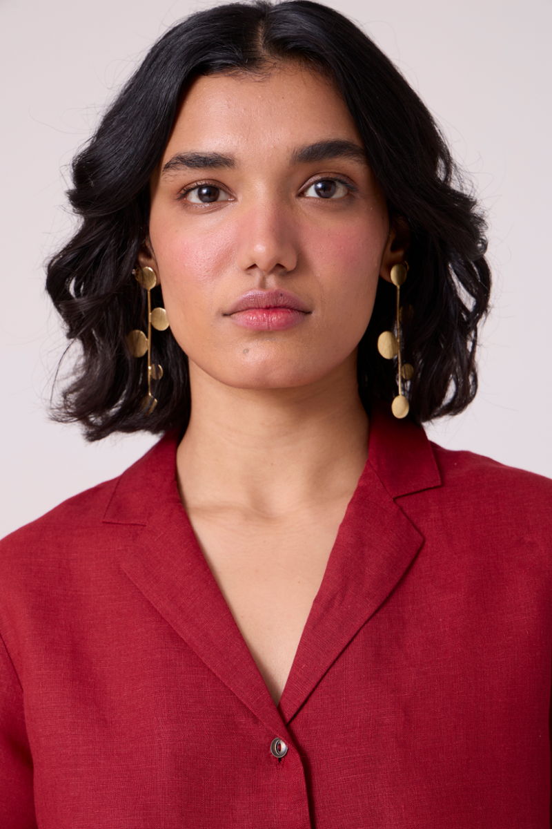 Clyde Red Linen Cropped Shirt all linen by The Summer House in red color for women in Singapore