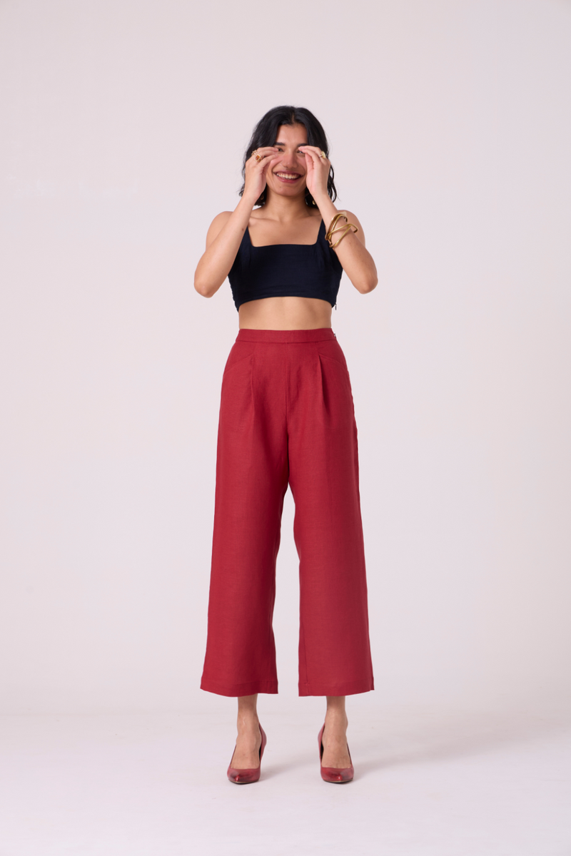 Clyde Red Linen Pants all linen by The Summer House in red color for women in Singapore