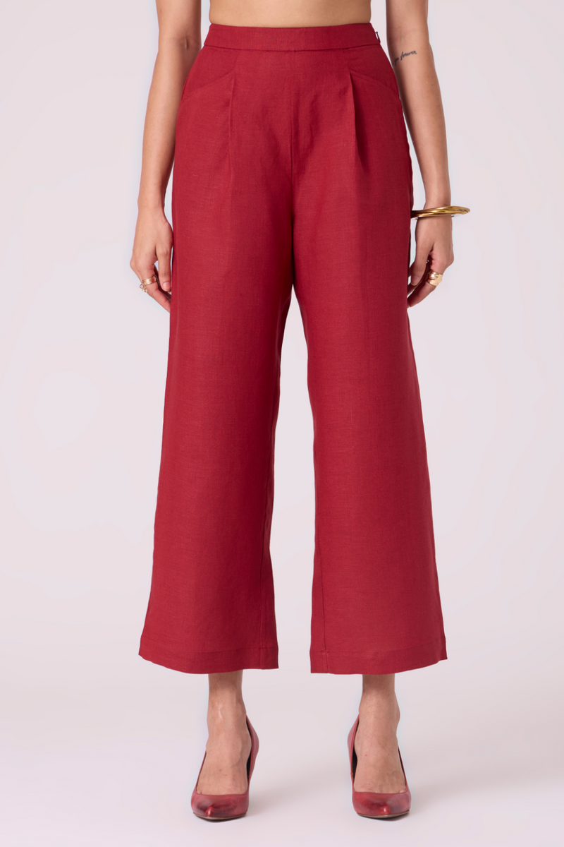 Clyde Red Linen Pants all linen by The Summer House in red color for women in Singapore
