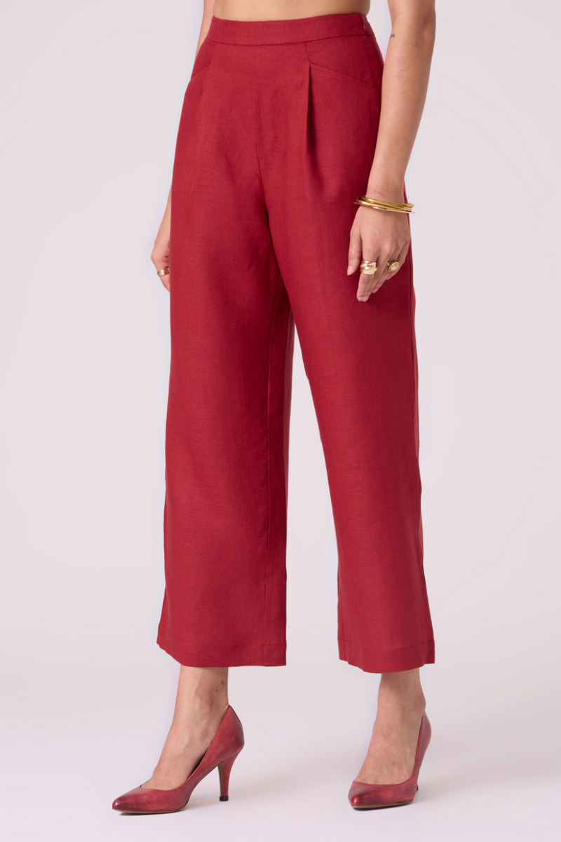 Clyde Red Linen Pants all linen by The Summer House in red color for women in Singapore
