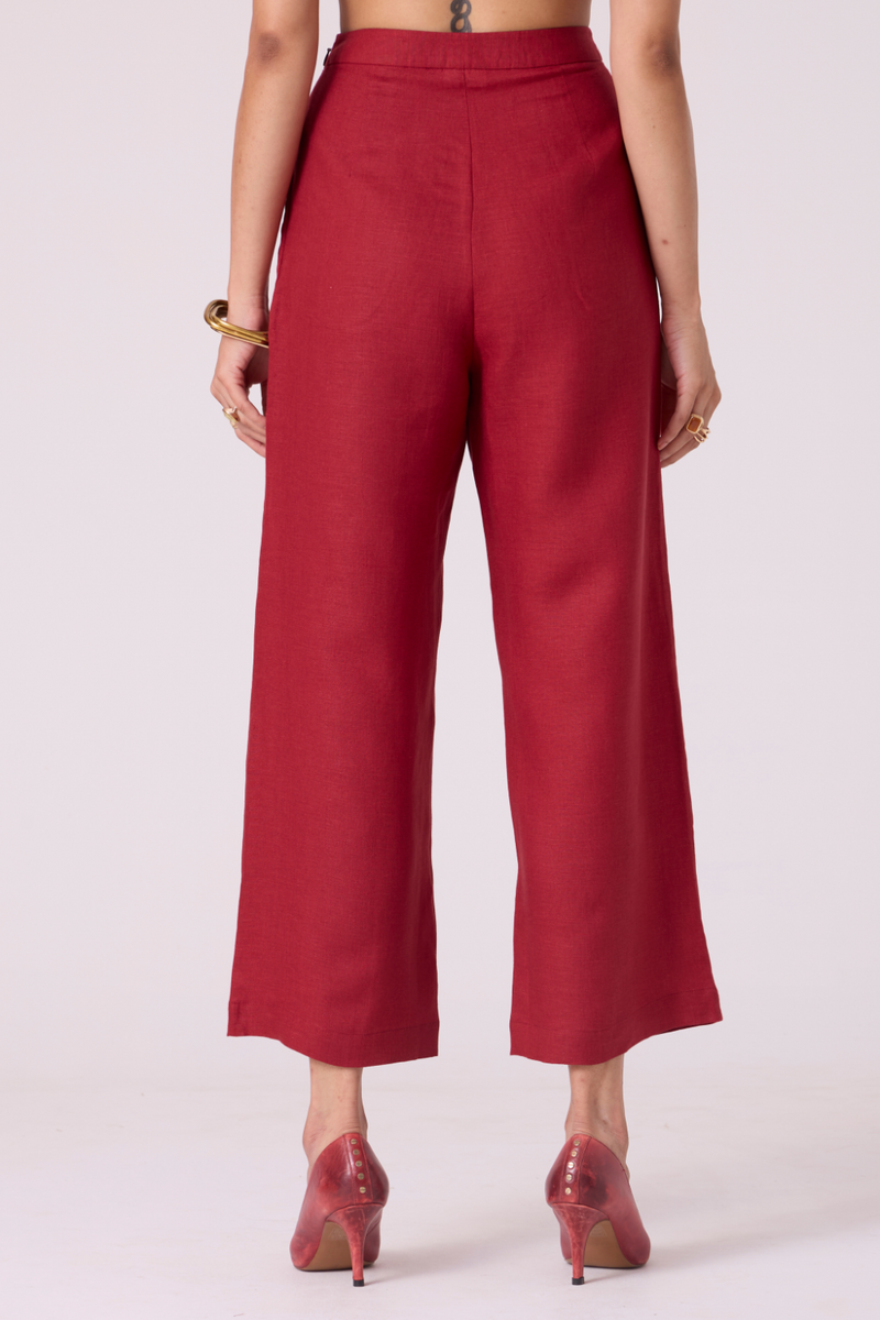 Clyde Red Linen Pants all linen by The Summer House in red color for women in Singapore