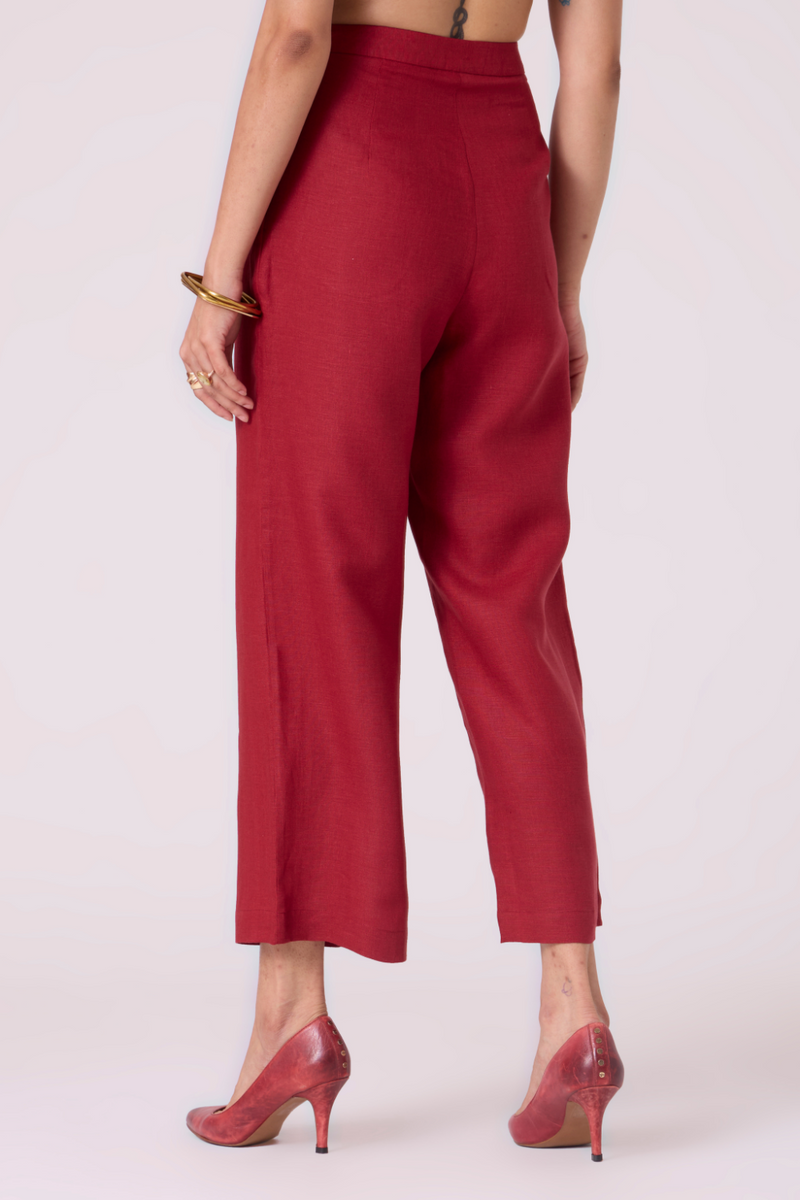 Clyde Red Linen Pants all linen by The Summer House in red color for women in Singapore