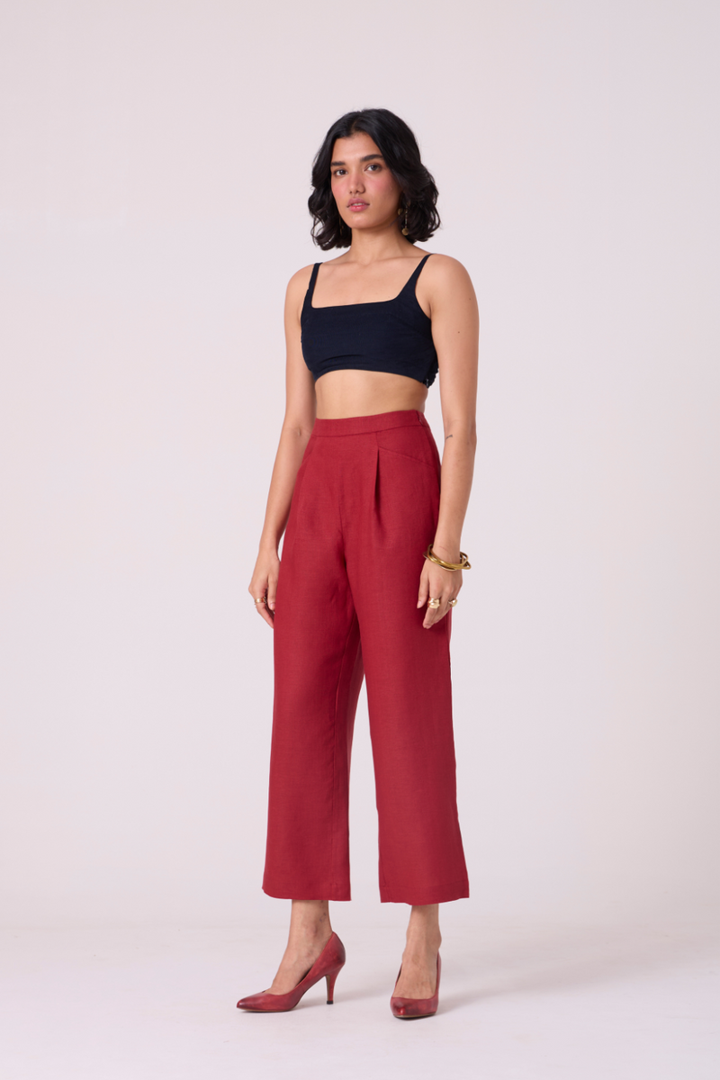 Clyde Red Linen Pants all linen by The Summer House in red color for women in Singapore