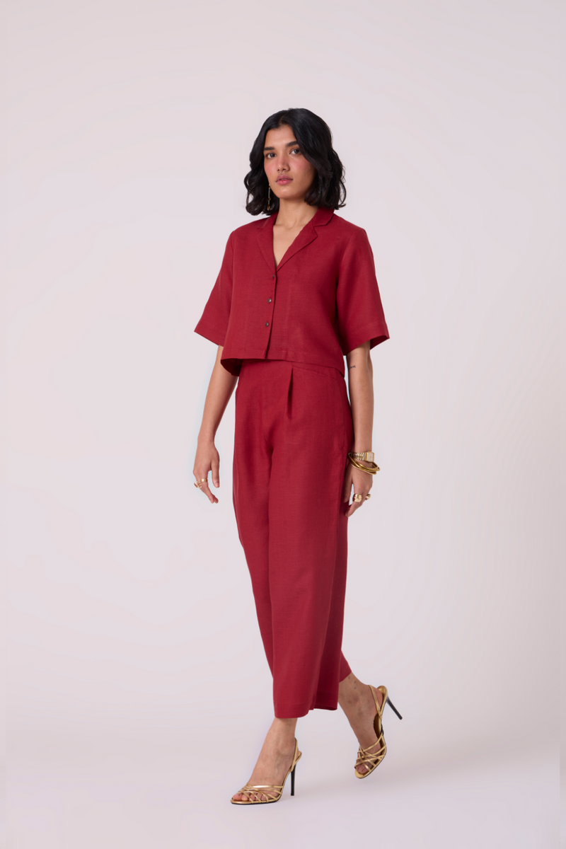 Clyde Red Linen Pants all linen by The Summer House in red color for women in Singapore