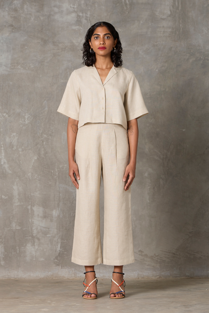 Clyde Set - Beige linen by The Summer House in beige color for women in Singapore