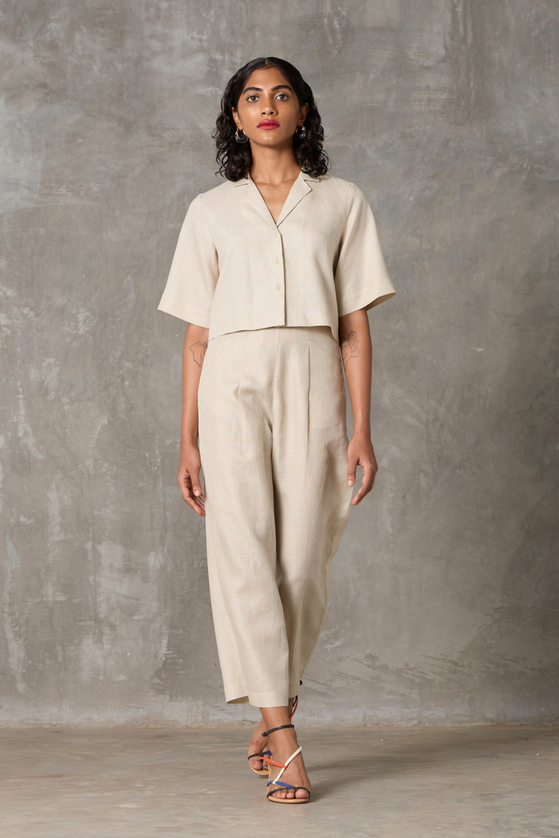 Clyde Set - Beige linen by The Summer House in beige color for women in Singapore