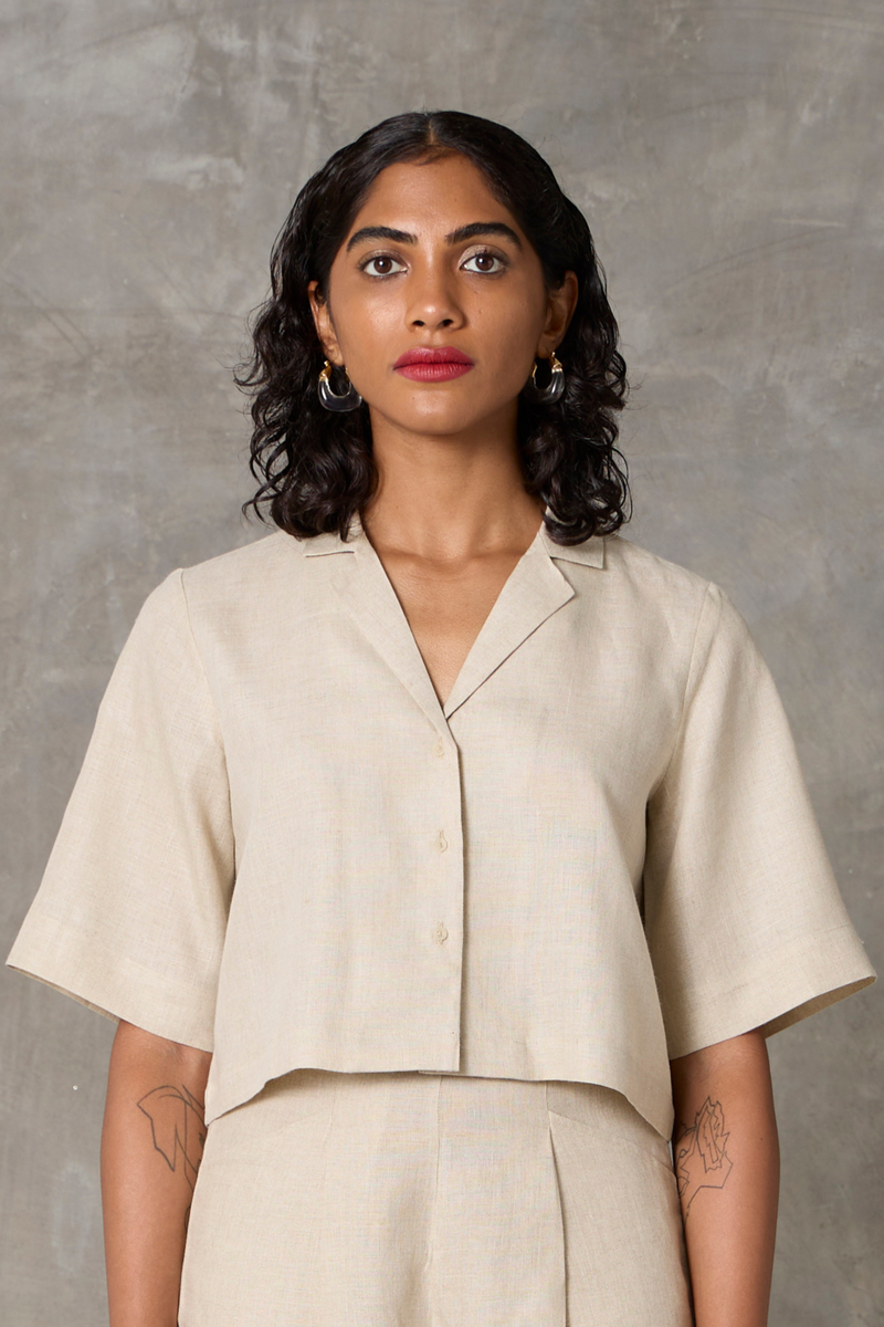 Clyde Set - Beige linen by The Summer House in beige color for women in Singapore