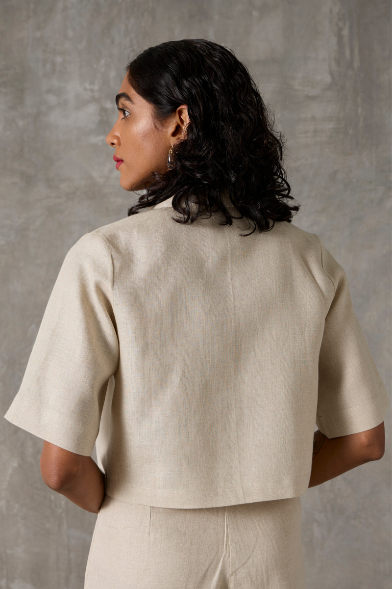 Clyde Set - Beige linen by The Summer House in beige color for women in Singapore