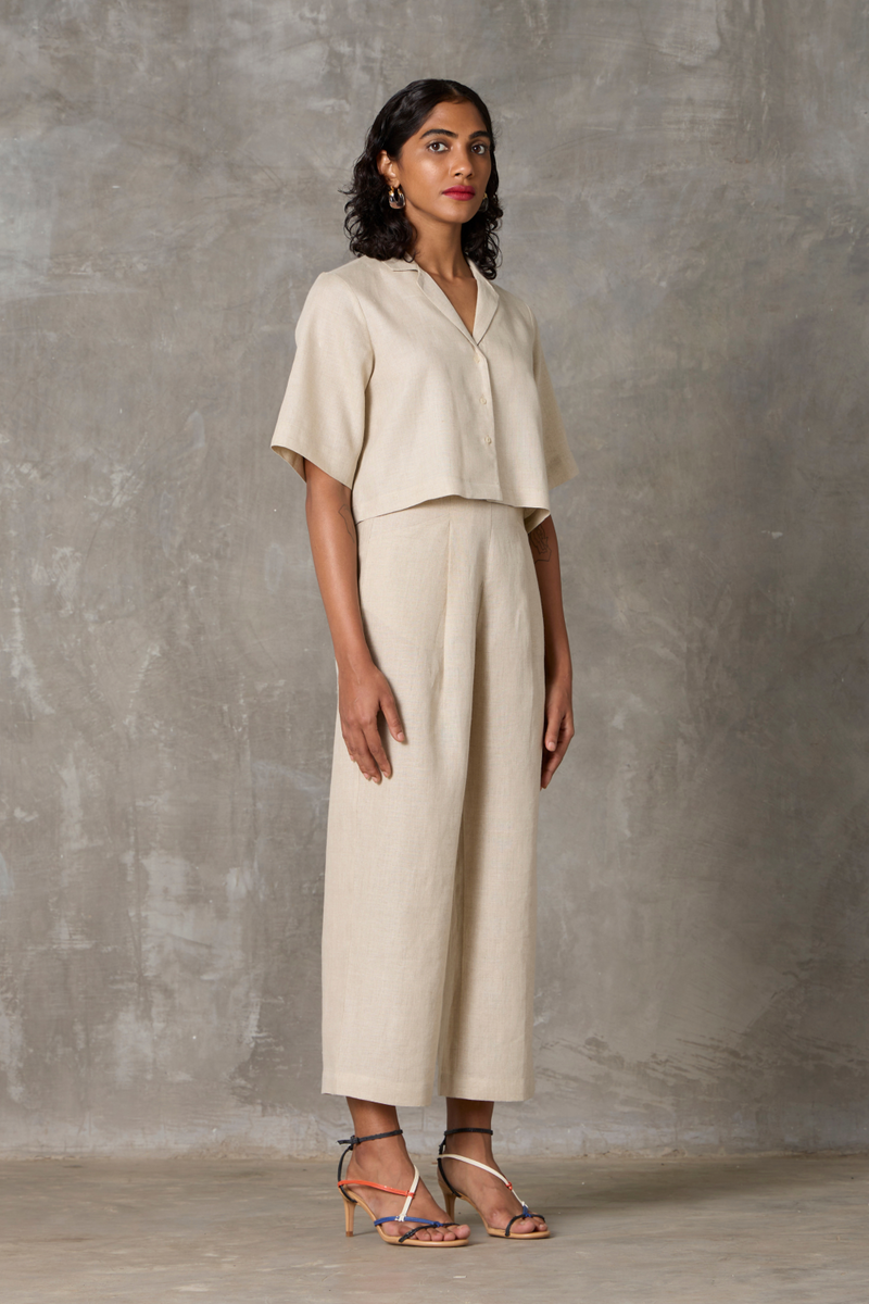 Clyde Set - Beige linen by The Summer House in beige color for women in Singapore