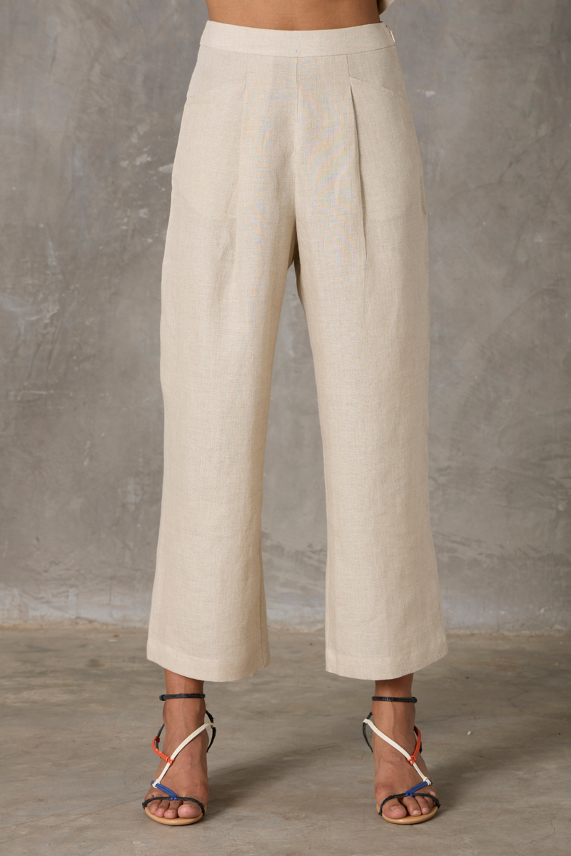 Clyde Set - Beige linen by The Summer House in beige color for women in Singapore