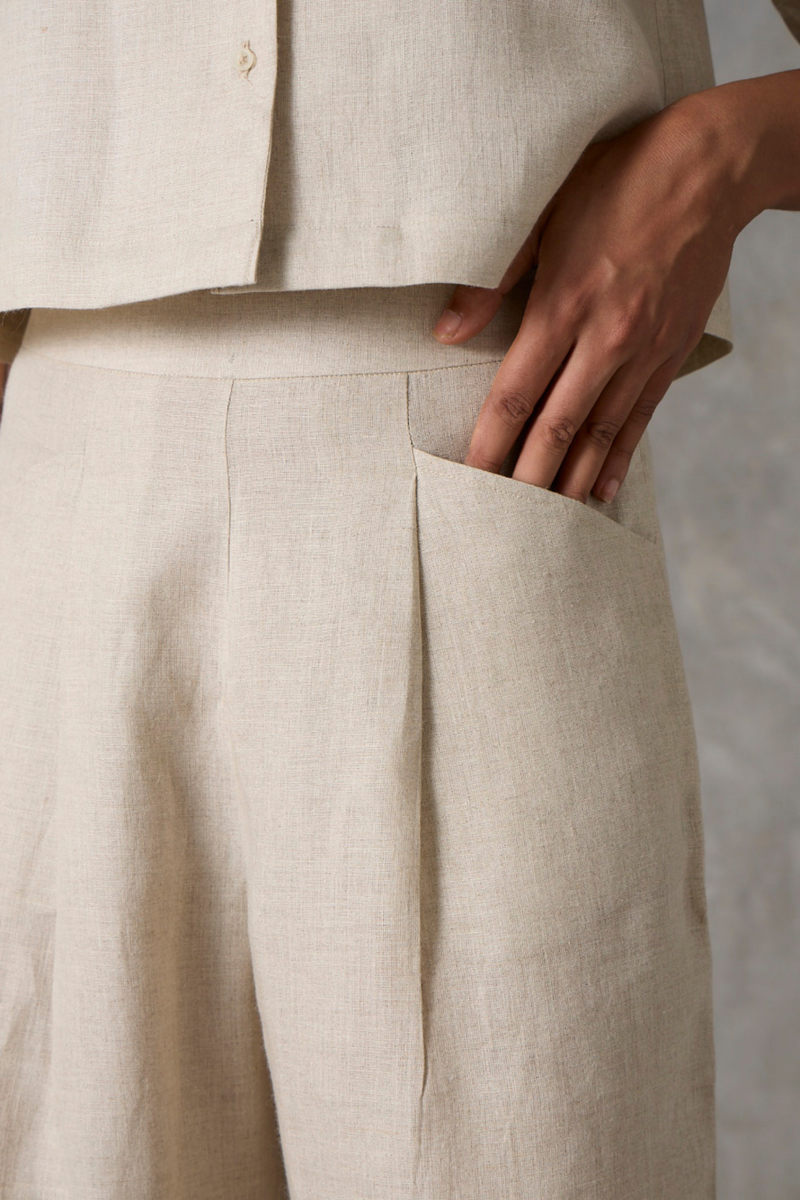 Clyde Set - Beige linen by The Summer House in beige color for women in Singapore