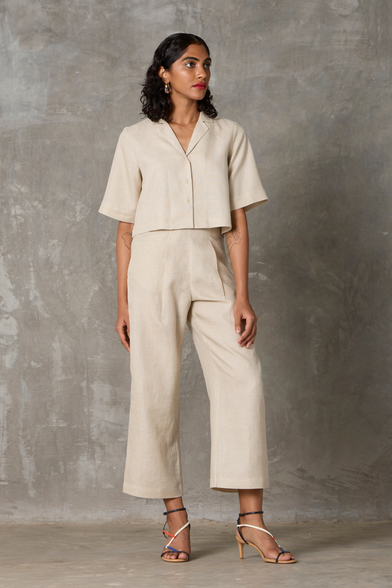 Clyde Set - Beige linen by The Summer House in beige color for women in Singapore