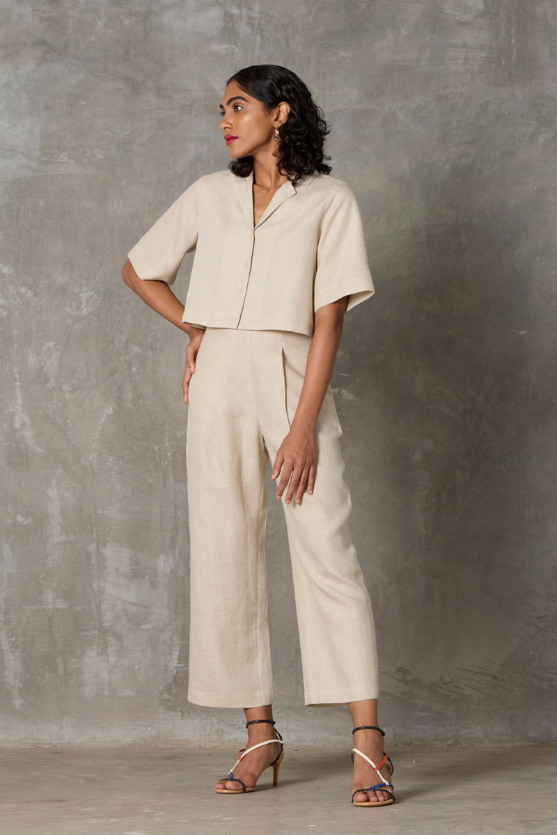 Clyde Set - Beige linen by The Summer House in beige color for women in Singapore
