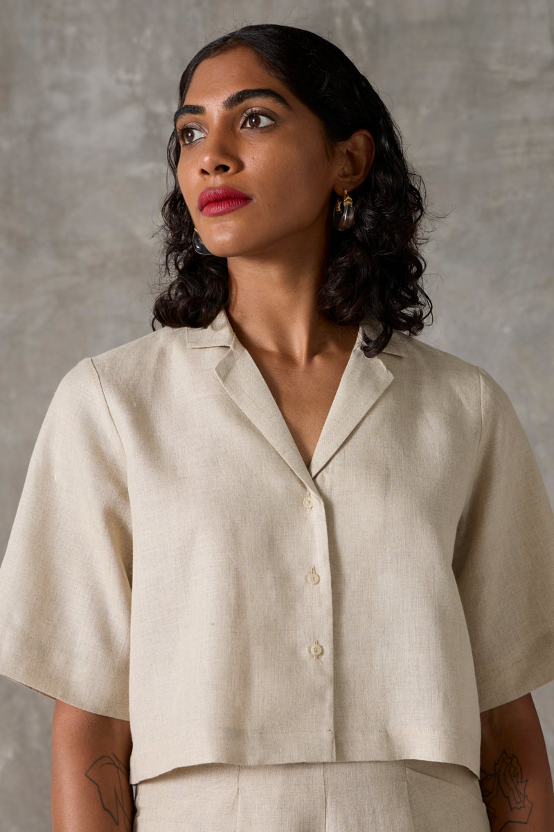 Clyde Top - Beige linen by The Summer House in beige color for women in Singapore