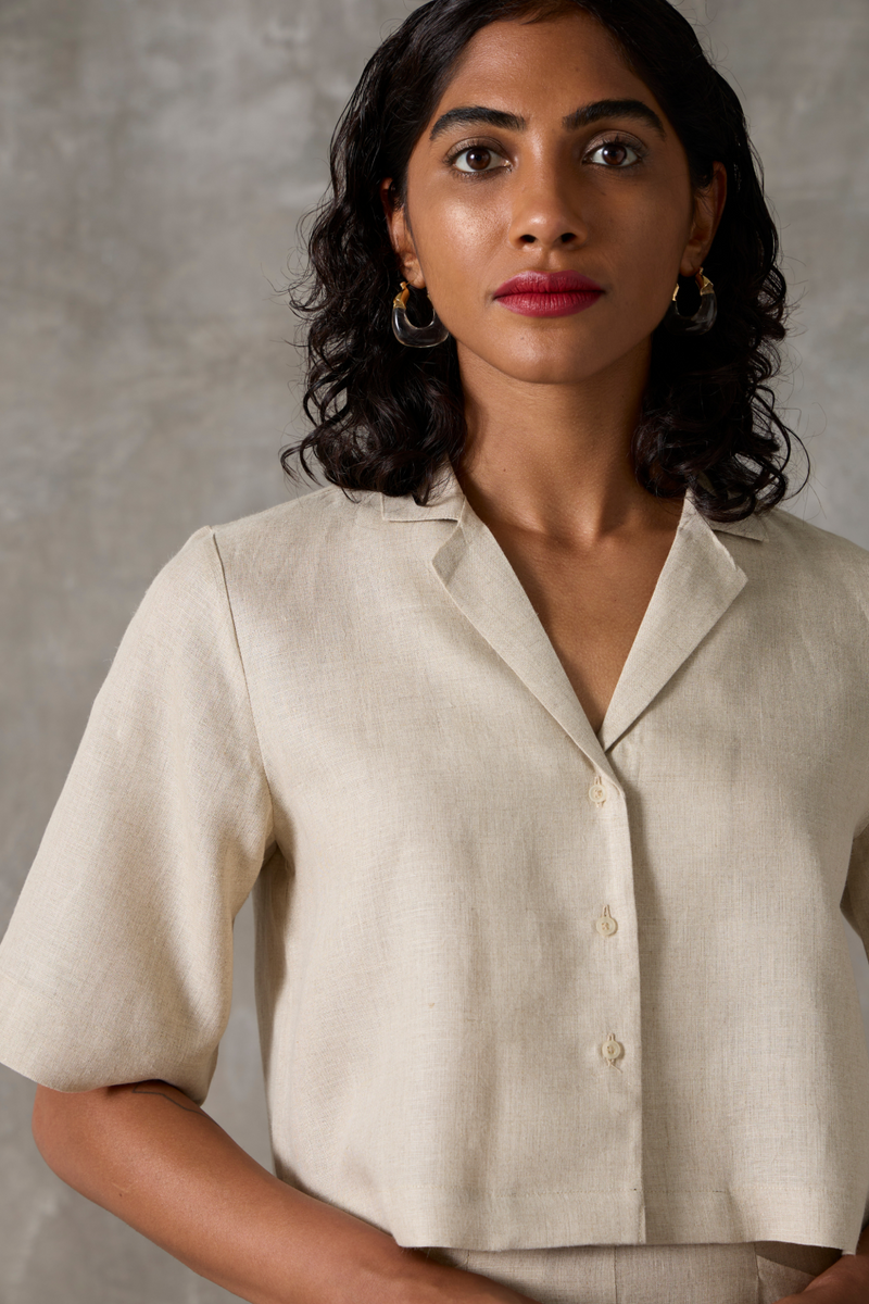 Clyde Top - Beige linen by The Summer House in beige color for women in Singapore