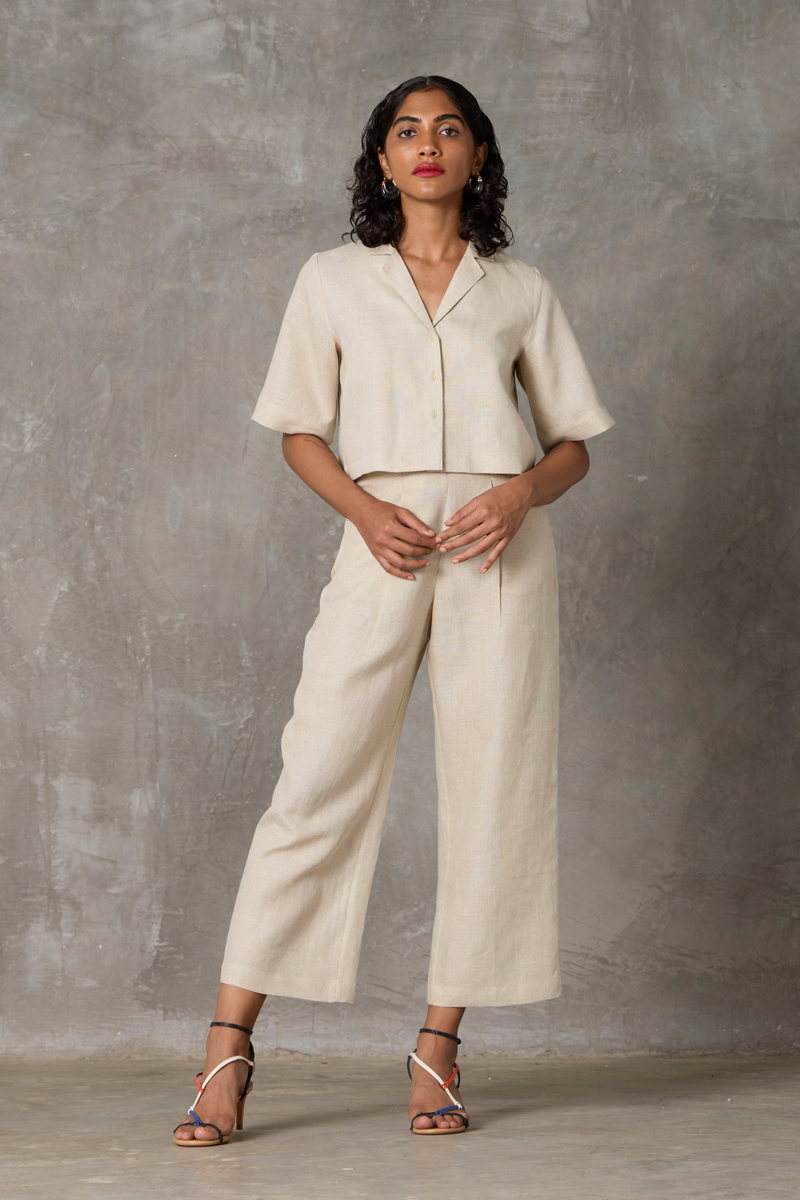 Clyde Top - Beige linen by The Summer House in beige color for women in Singapore