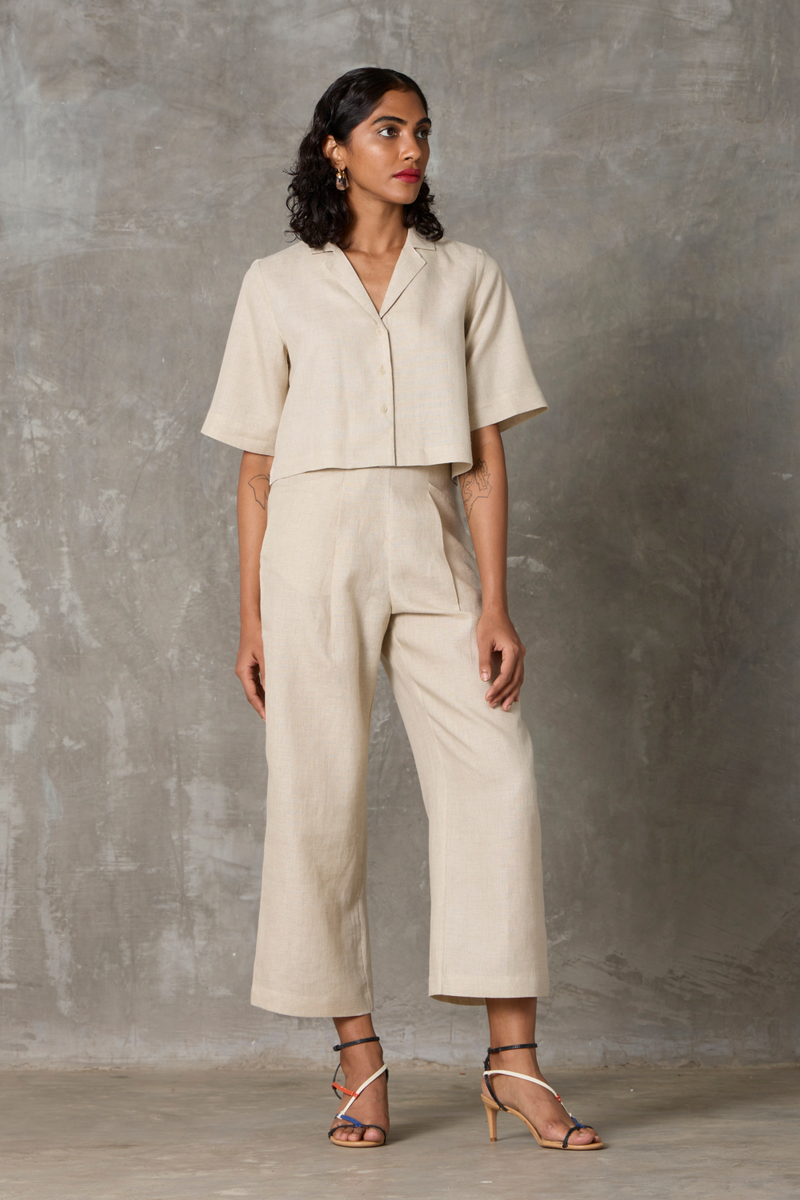 Clyde Top - Beige linen by The Summer House in beige color for women in Singapore