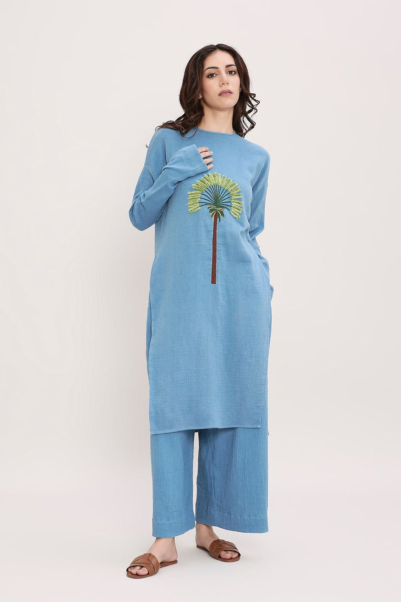 Coco Blue Embroidered Tunic cotton by Mati in blue color for women in Singapore