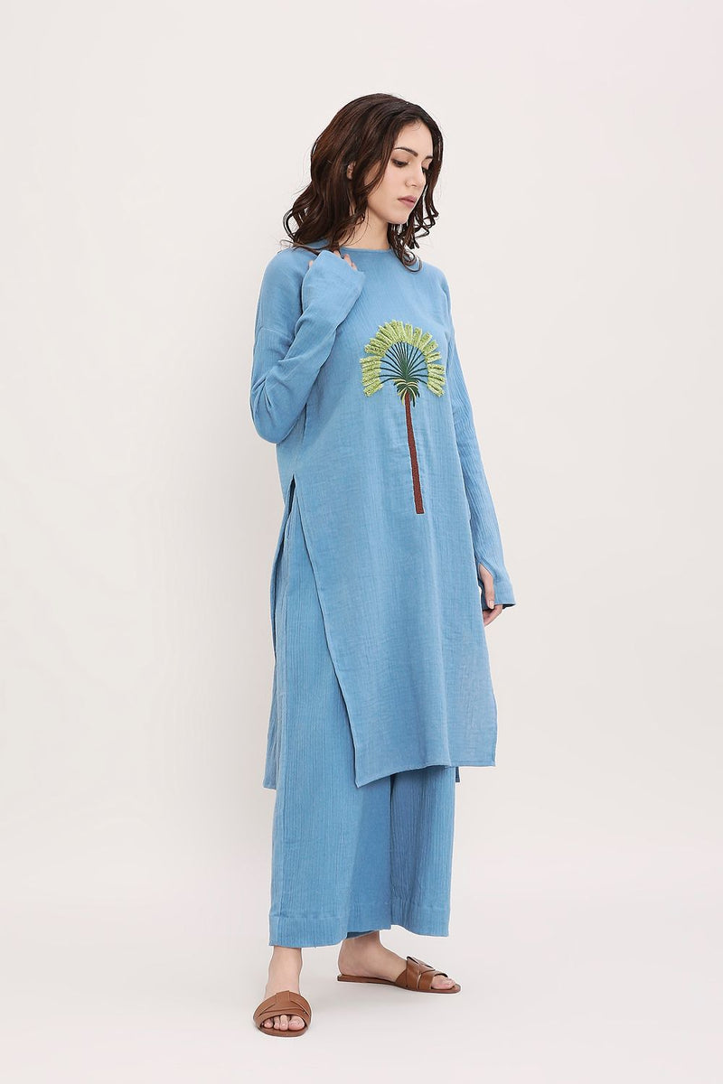 Coco Blue Embroidered Tunic cotton by Mati in blue color for women in Singapore