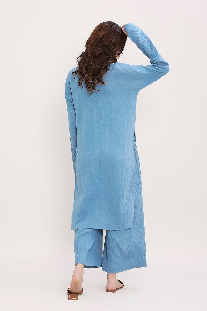 Coco Blue Embroidered Tunic cotton by Mati in blue color for women in Singapore