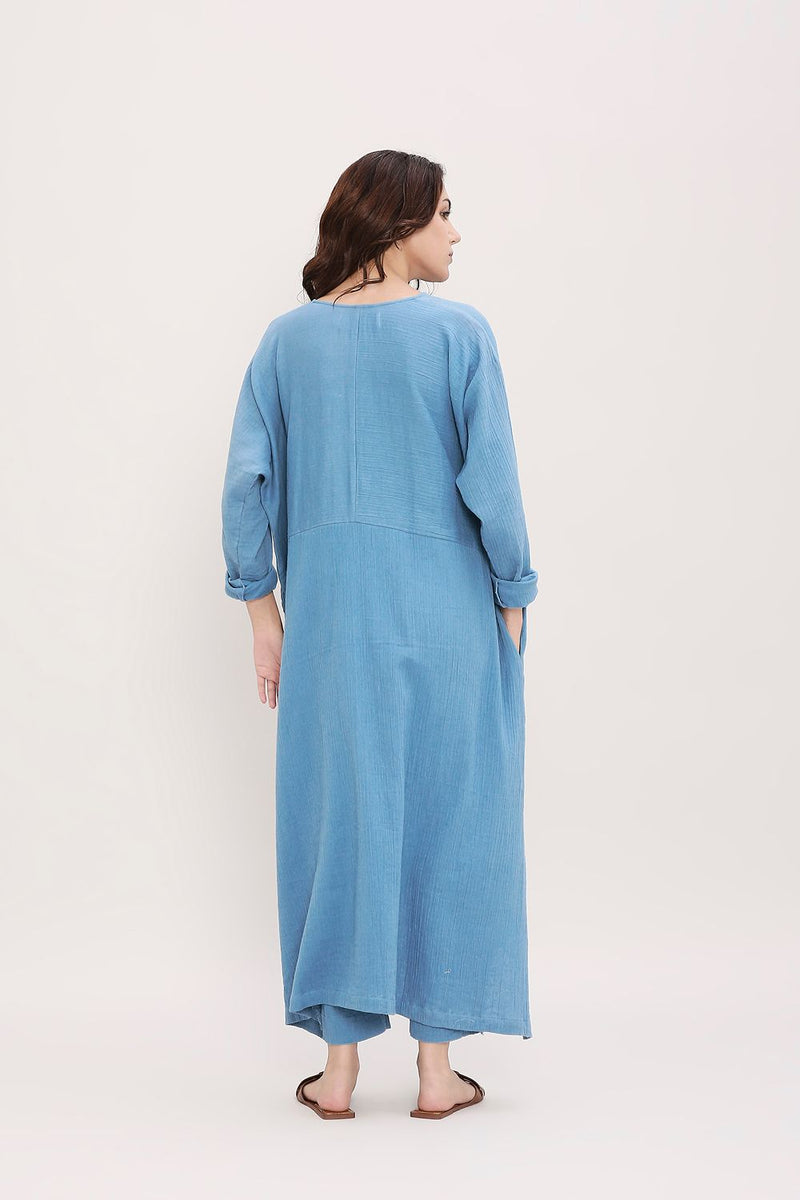 Coco Blue Kaftan Tunic Set (2 PCS) cotton by Mati in blue color for women in Singapore