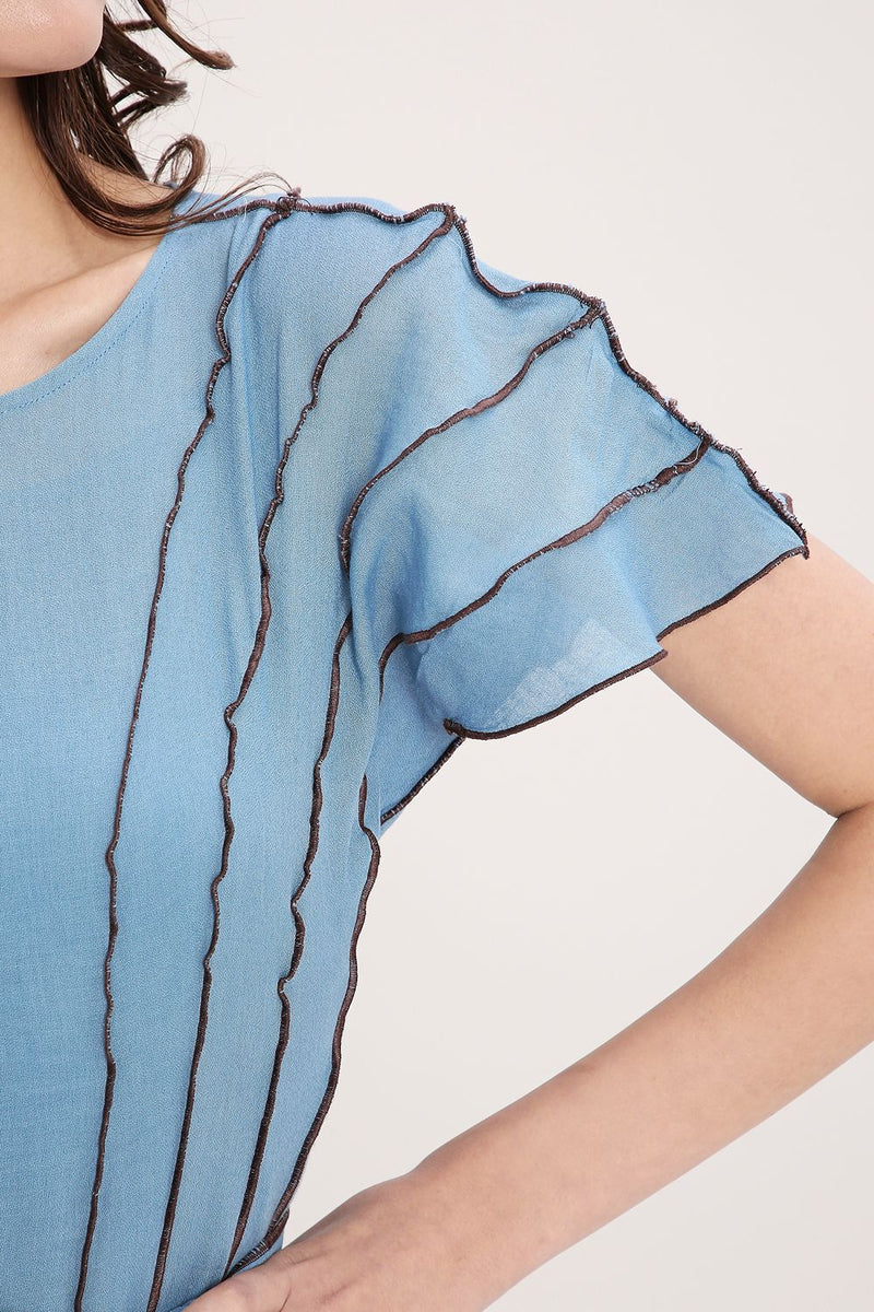 Coco Blue Moss Panelled Dress cotton by Mati in blue color for women in Singapore