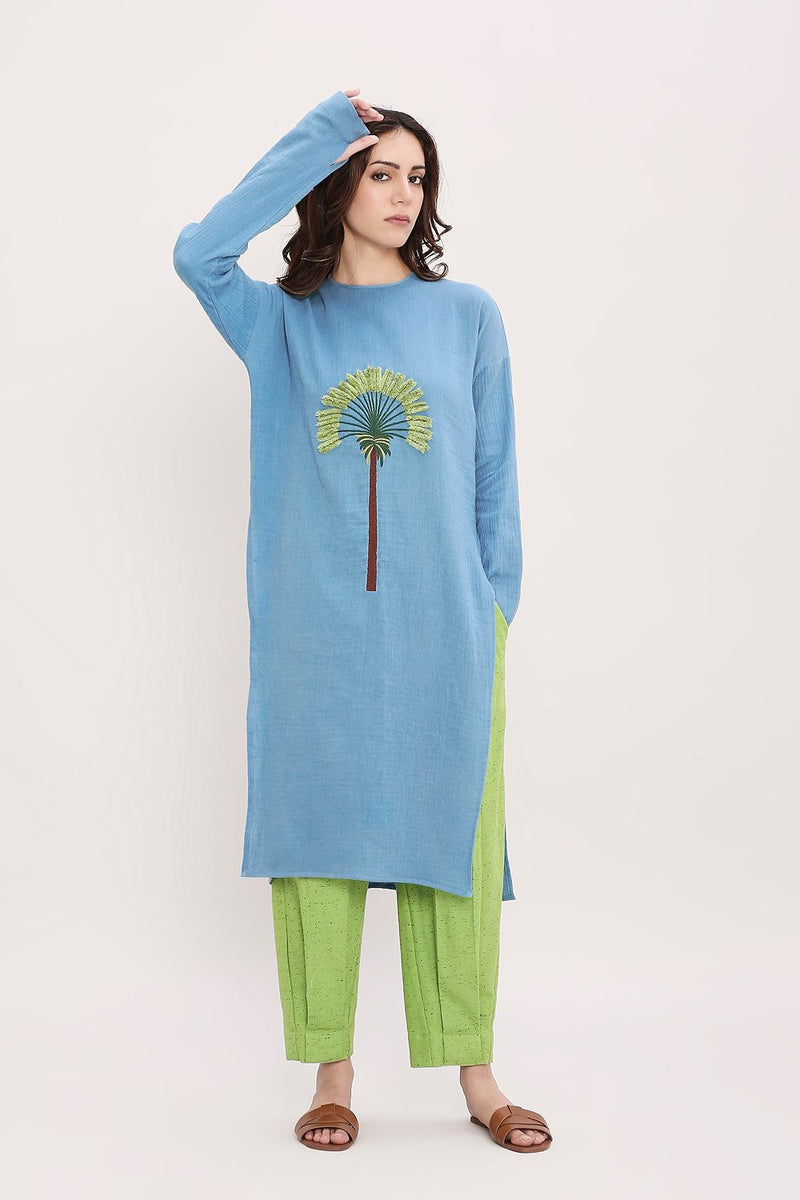 Coco Blue & Green Embroidered Set (2 PCS) cotton by Mati in multi color for women in Singapore