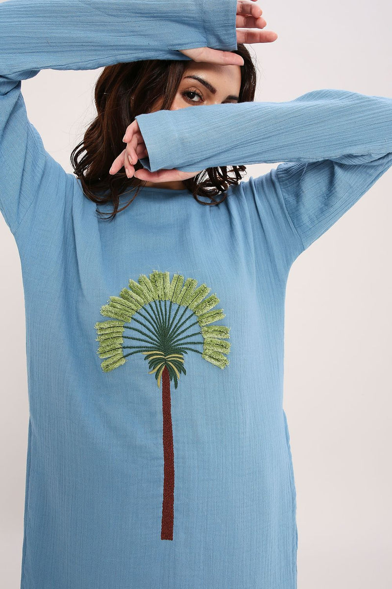 Coco Blue & Green Embroidered Set (2 PCS) cotton by Mati in multi color for women in Singapore