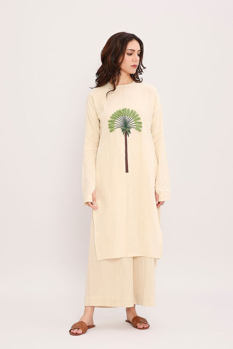 Coco Cream Embroidered Coord Set (2 PCS) cotton by Mati for women in Singapore