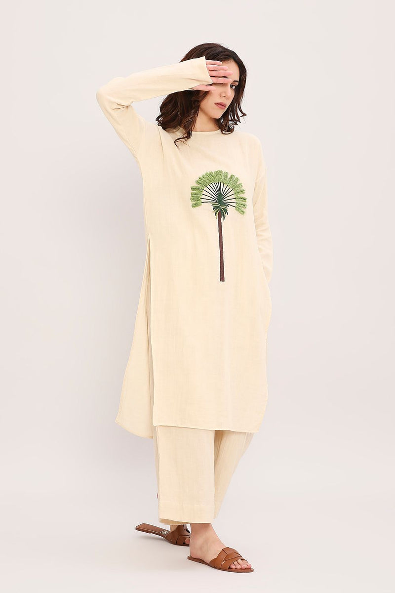 Coco Cream Embroidered Coord Set (2 PCS) cotton by Mati for women in Singapore