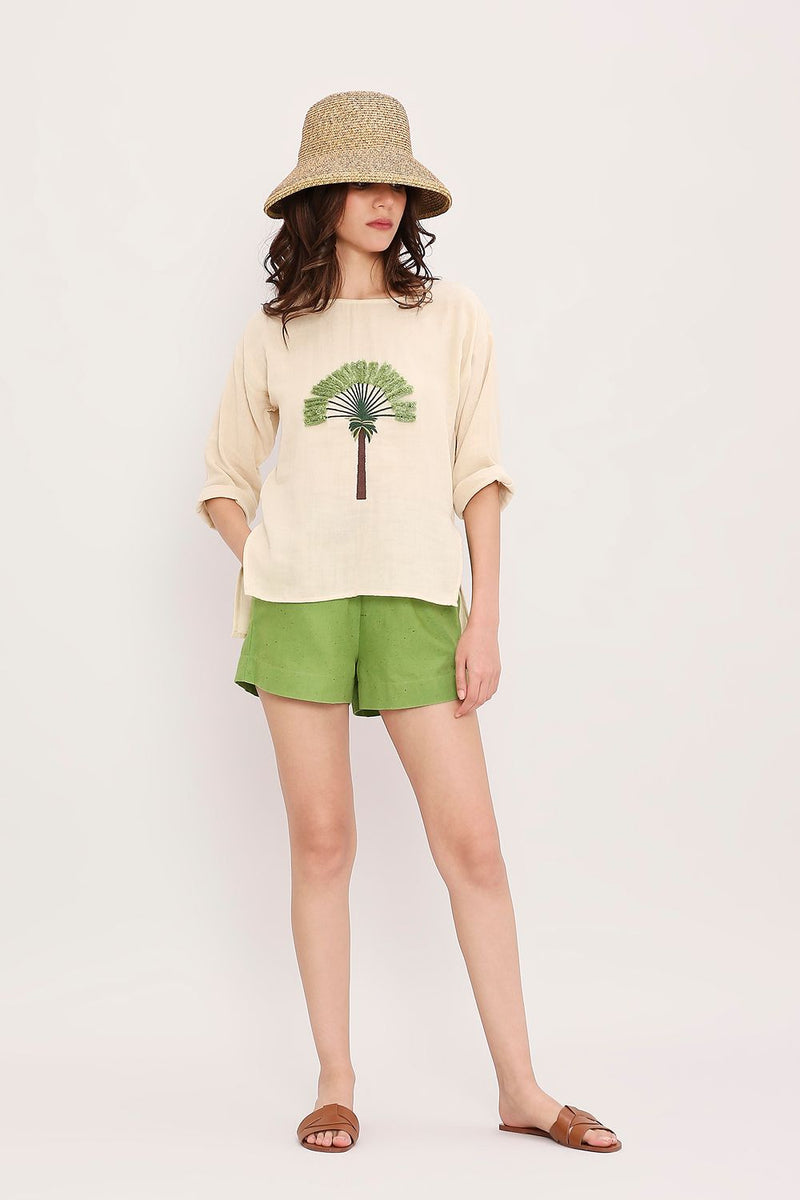 Coco Cream Embroidered Top cotton by Mati for women in Singapore